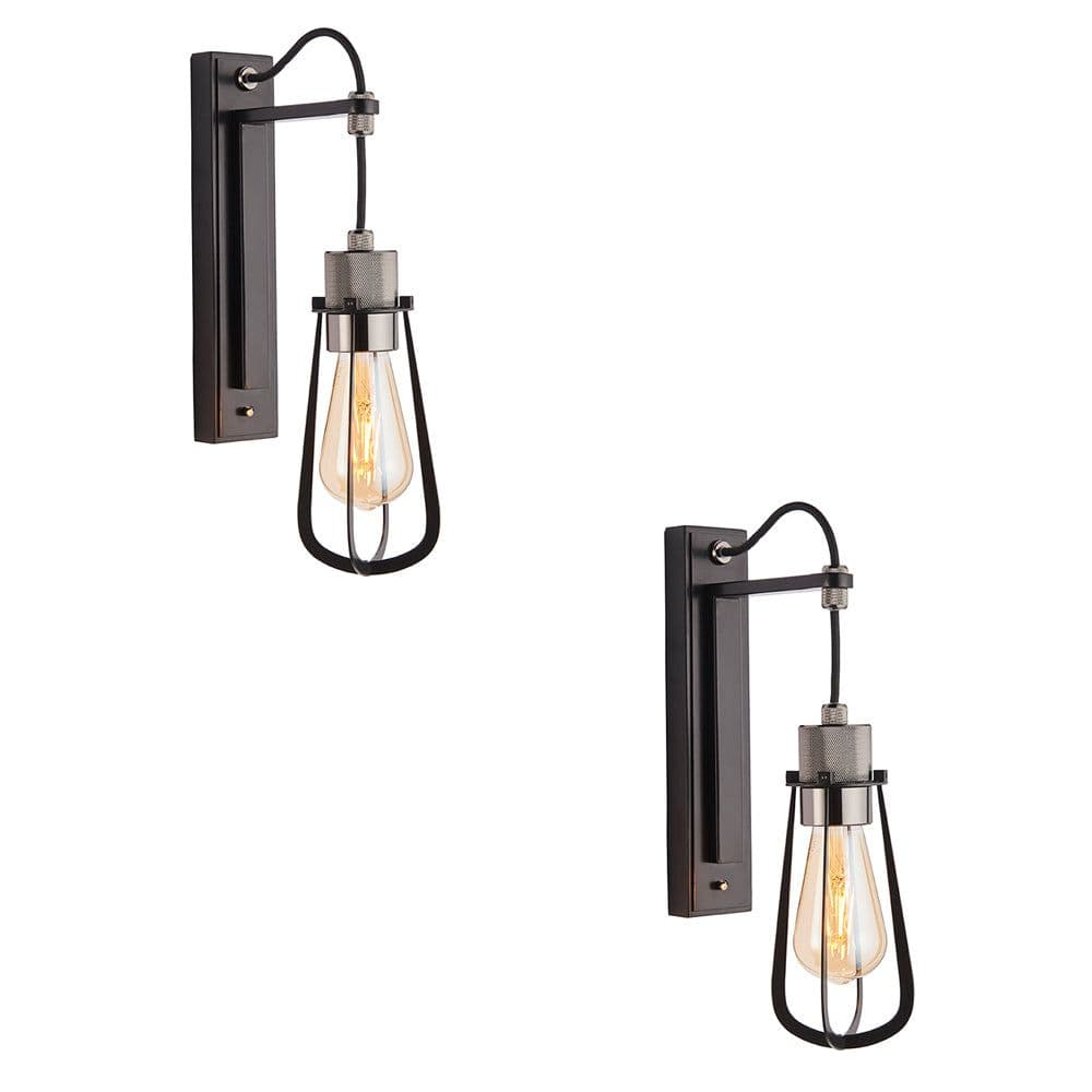 2 PACK Matt Industrial Wall Light Chrome Knurled Lamp Holder