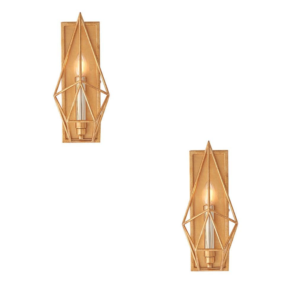2 PACK Antique & Silver Leaf Angular Framed Wall Light LED Filament Lamp