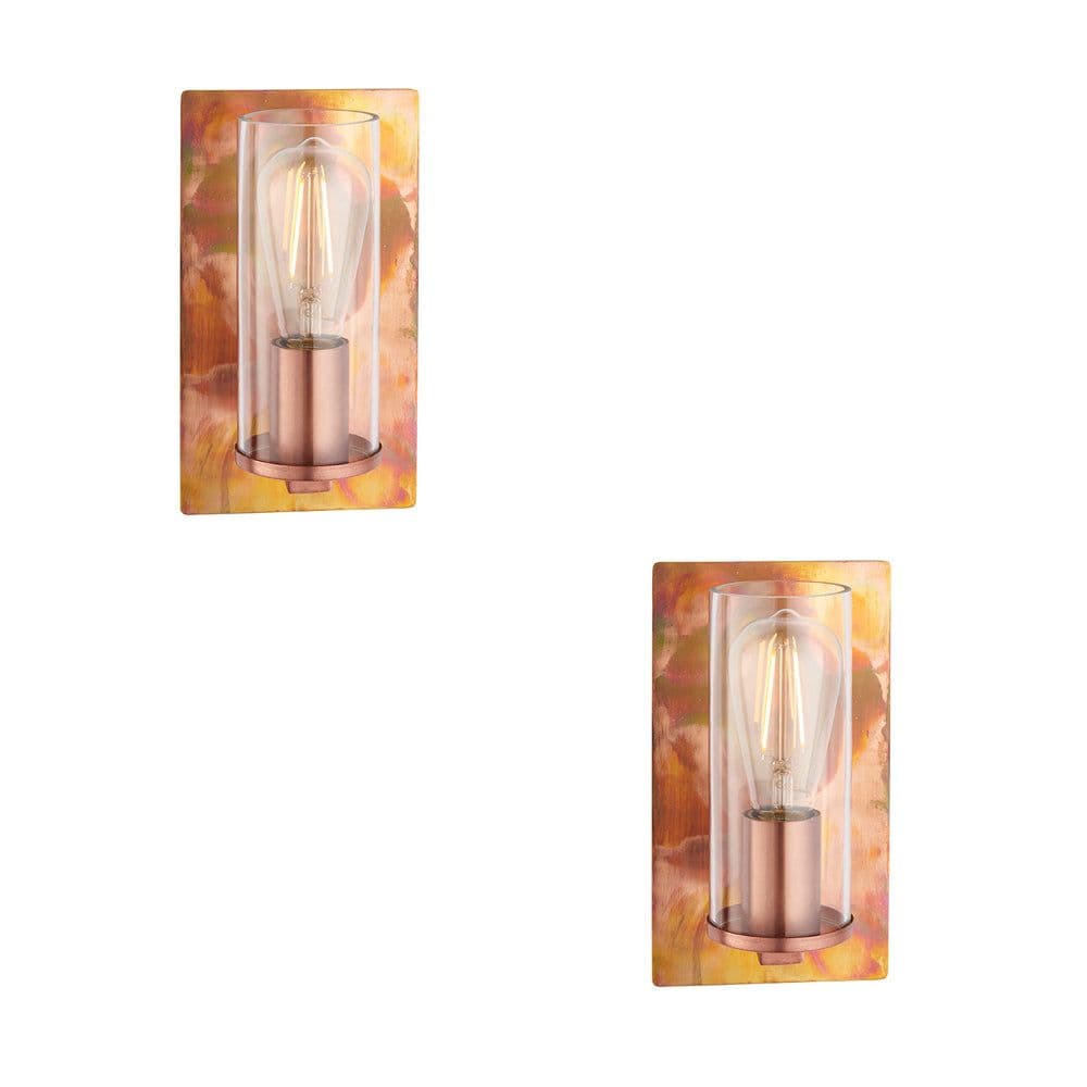 2 PACK Patina Plate Wall Lamp Light & Clear Glass Shade Dimmable LED