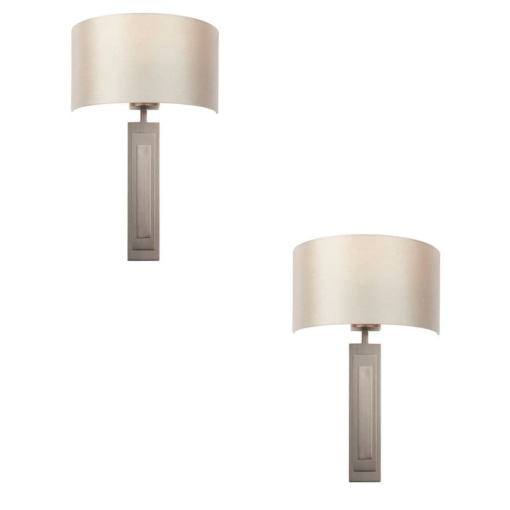 2 PACK Brushed Plated Wall Light & Mink Satin Half Shade 1 Bulb Lamp