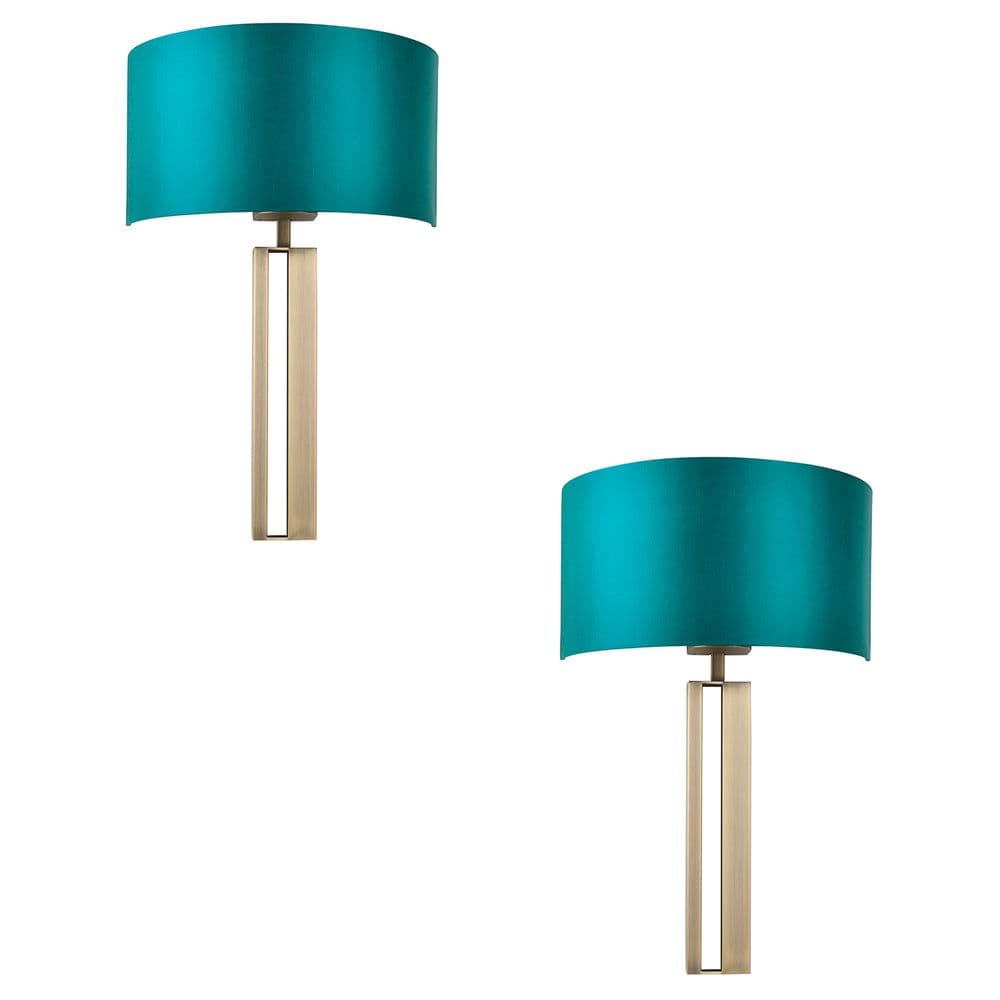 2 PACK Antique Brass Slotted Wall Light & Satin Half Shade Dimmable