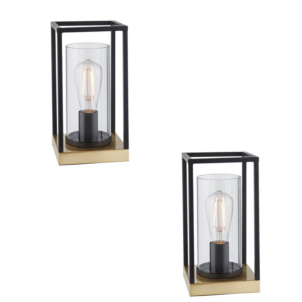 2 PACK Matt Framed Table Lamp Light & Glass Shade Satin Brass Base