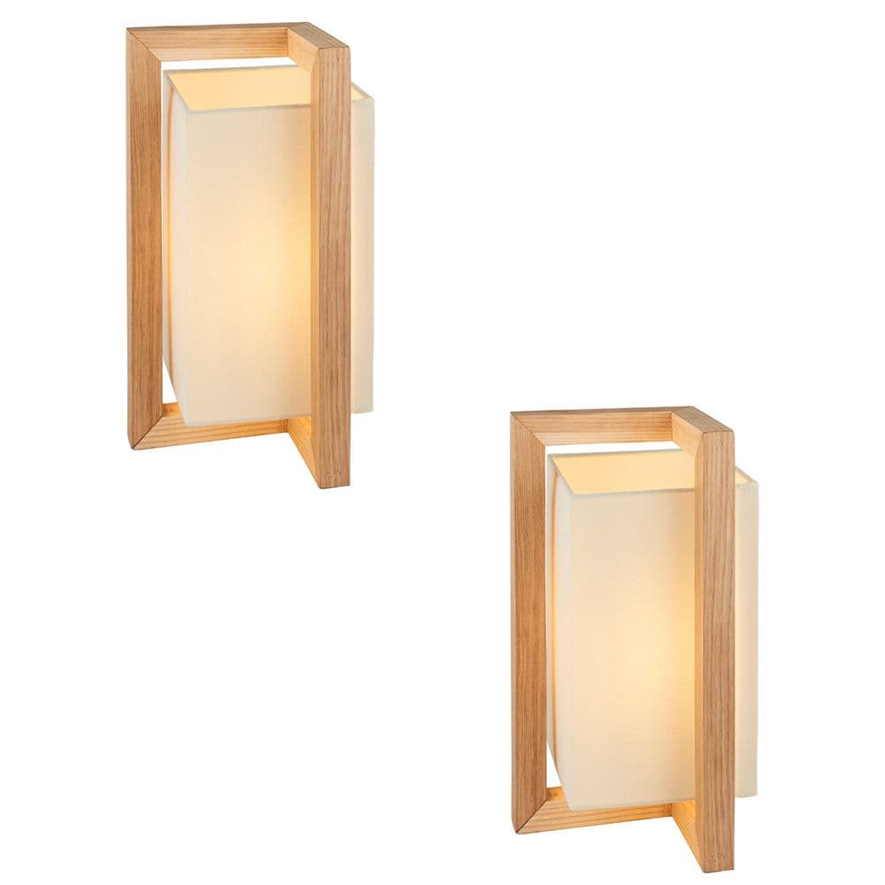 2 PACK Ashwood Framed Table Lamp & Fabric Shade Wooden Side Desk Light