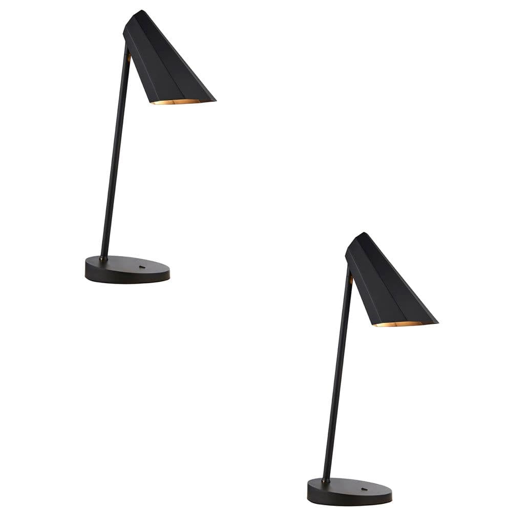 2 PACK Matt Black Angled Table Lamp - Adjustable Head - Modern Desk Task Light