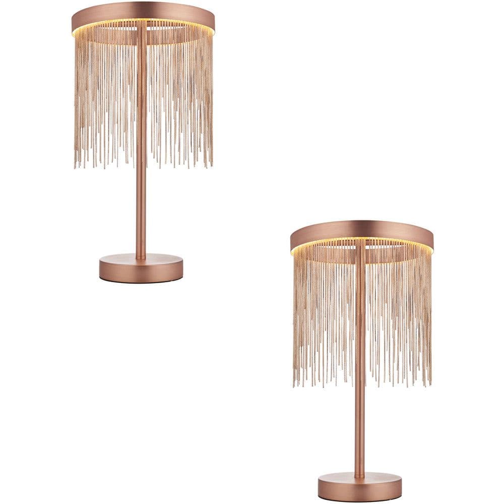 2 PACK Brushed Table Lamp & Waterfall Chain Shade Integrated LED Module