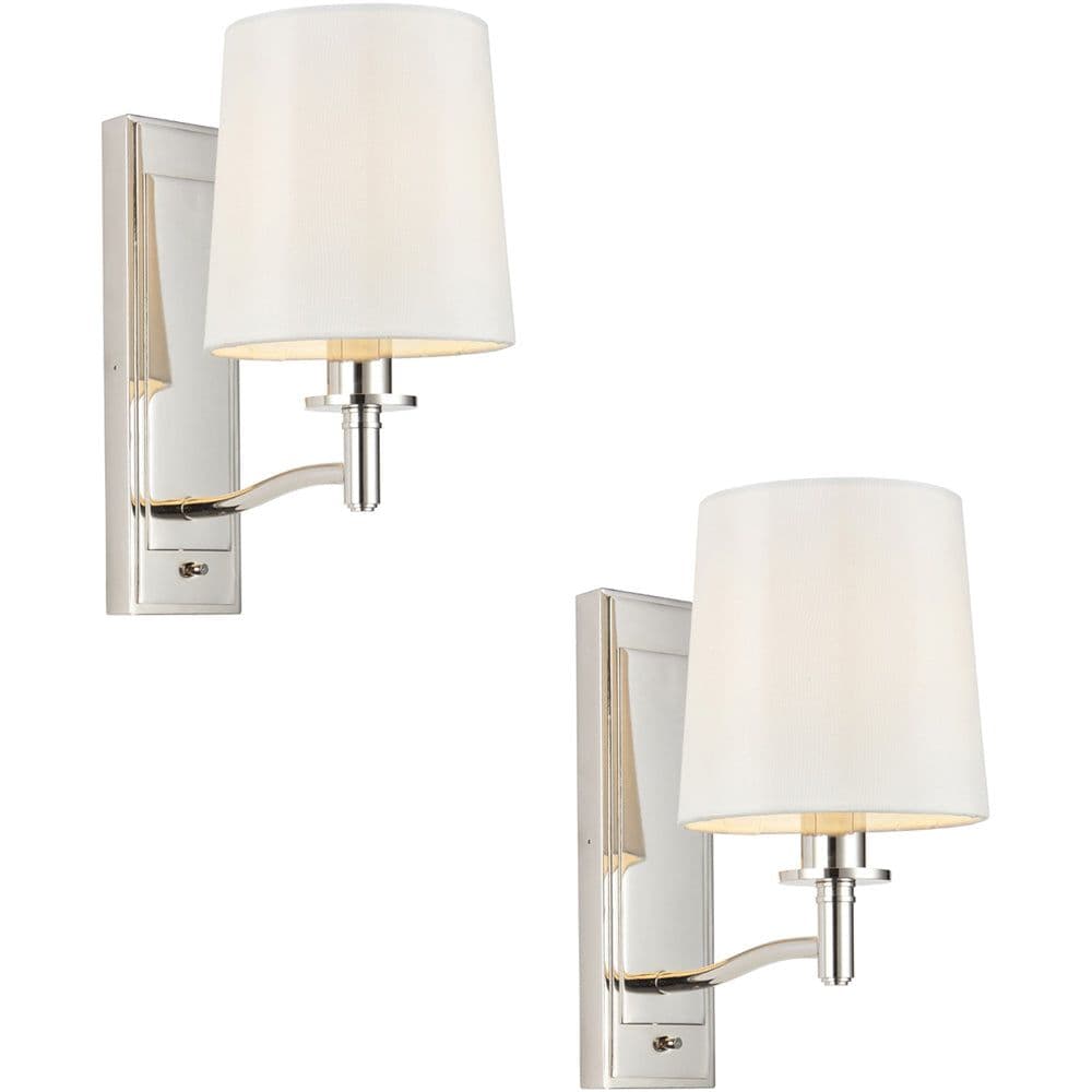 2 PACK Bright Nickel Indoor Wall Light Fitting & Vintage Fabric Shade