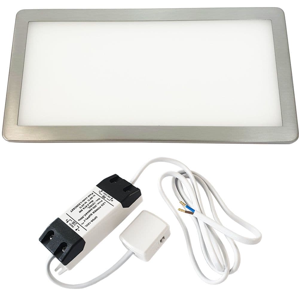 1x BRUSHED NICKEL Ultra Slim Rectangle Under Cabinet Kitchen Light & Driver Kit Natural Diffused LED