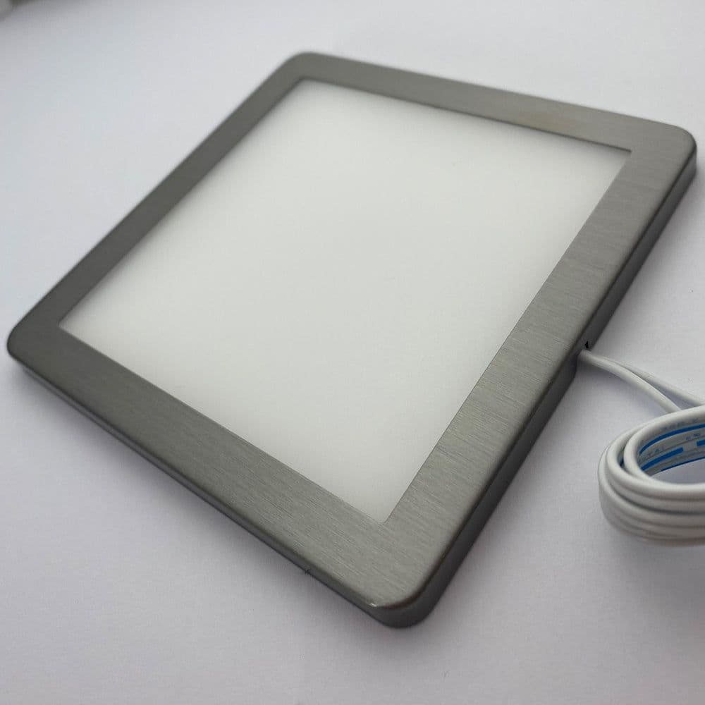 6x BRUSHED NICKEL Ultra Slim Square Under Cabinet Kitchen Light & Driver Kit Warm Diffused LED