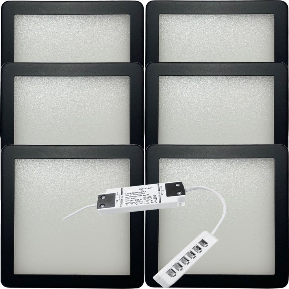 6x MATT Ultra Slim Square Under Cabinet Kitchen Light & Driver Kit Natural White Diffused LED