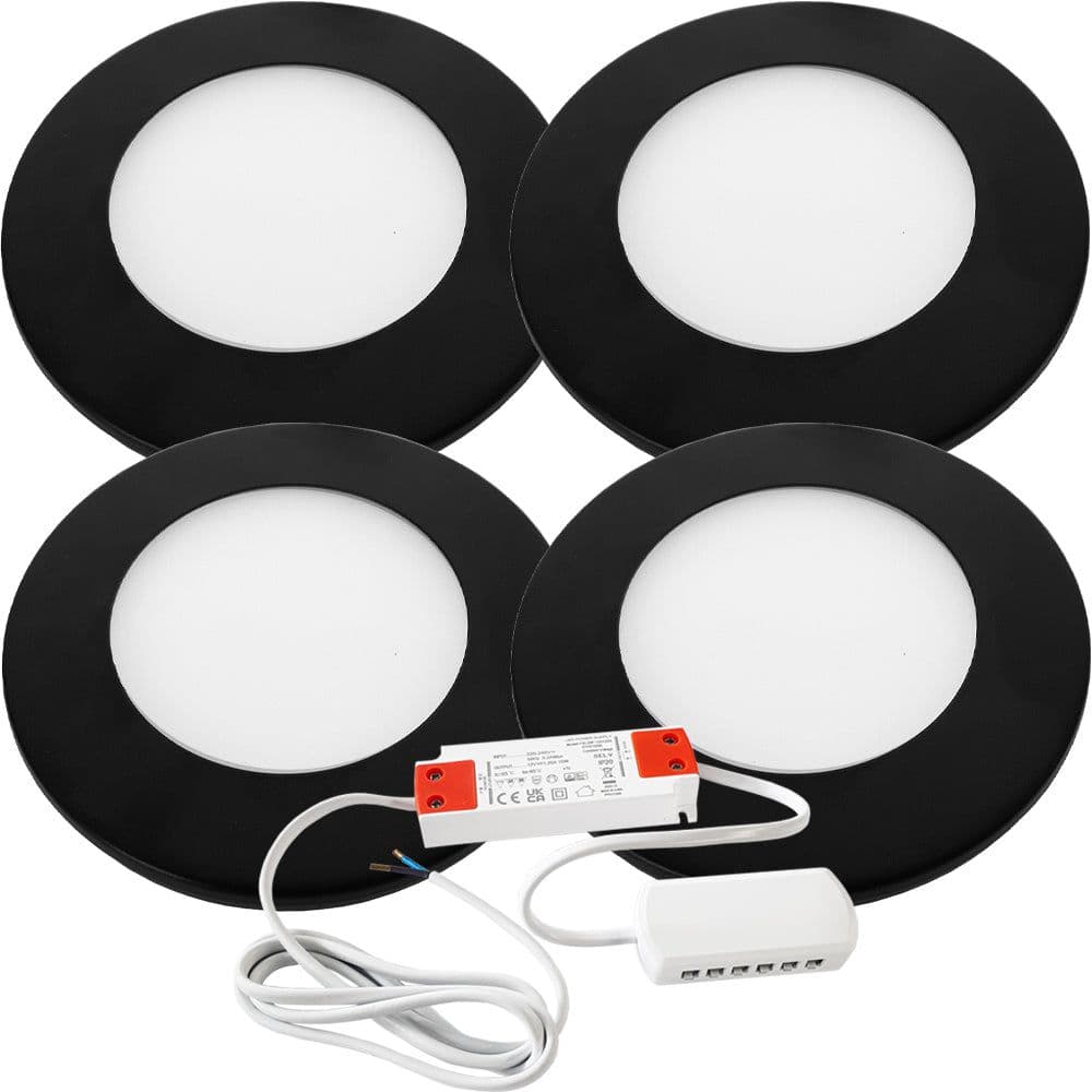 4x MATT Ultra Slim Round Under Cabinet Kitchen Light & Driver Kit Warm White Diffused LED