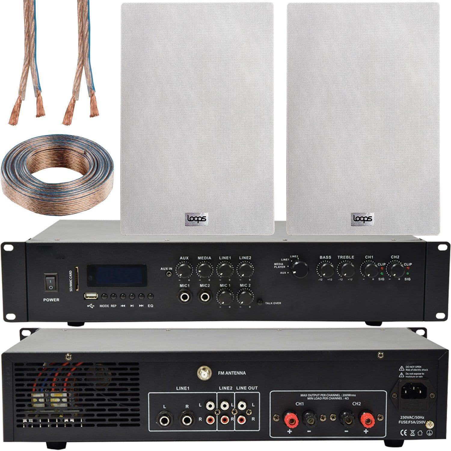 550W Bluetooth Sound System & 2x 140W Wall Speakers 2 Zone Room Amp