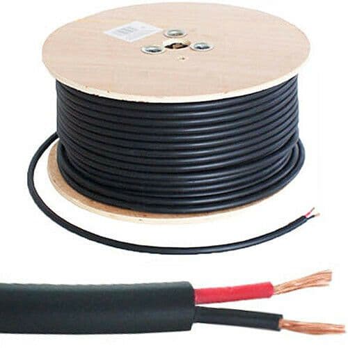 25m Double Insulated Speaker Cable 1.15mm² Black 100V Line Volt PA System Reel Drum