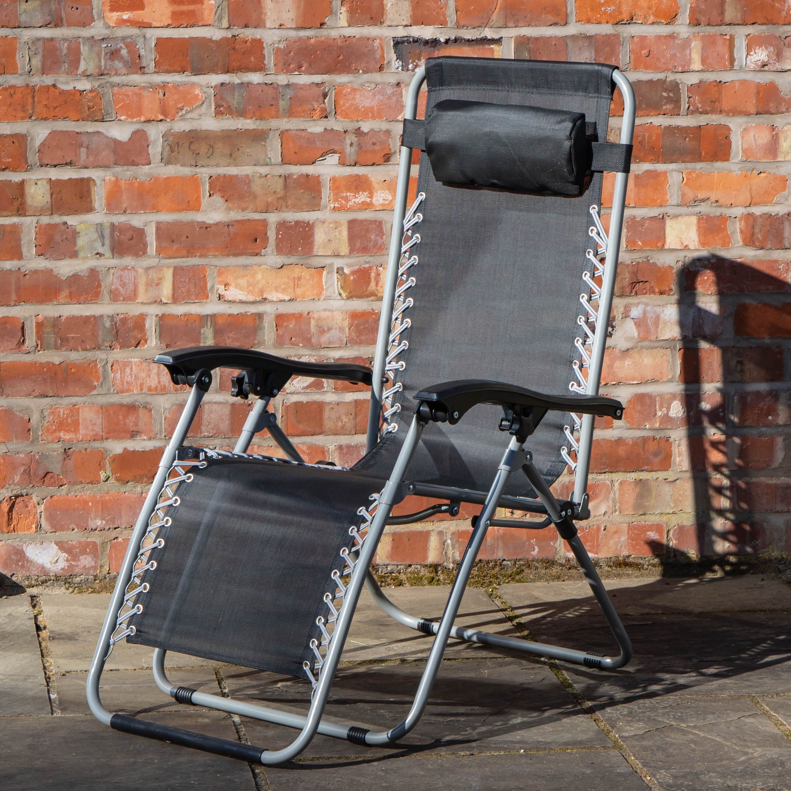 Multi Position Textoline Garden Zero Gravity Relaxer Chair Lounger -  Black Silver Frame