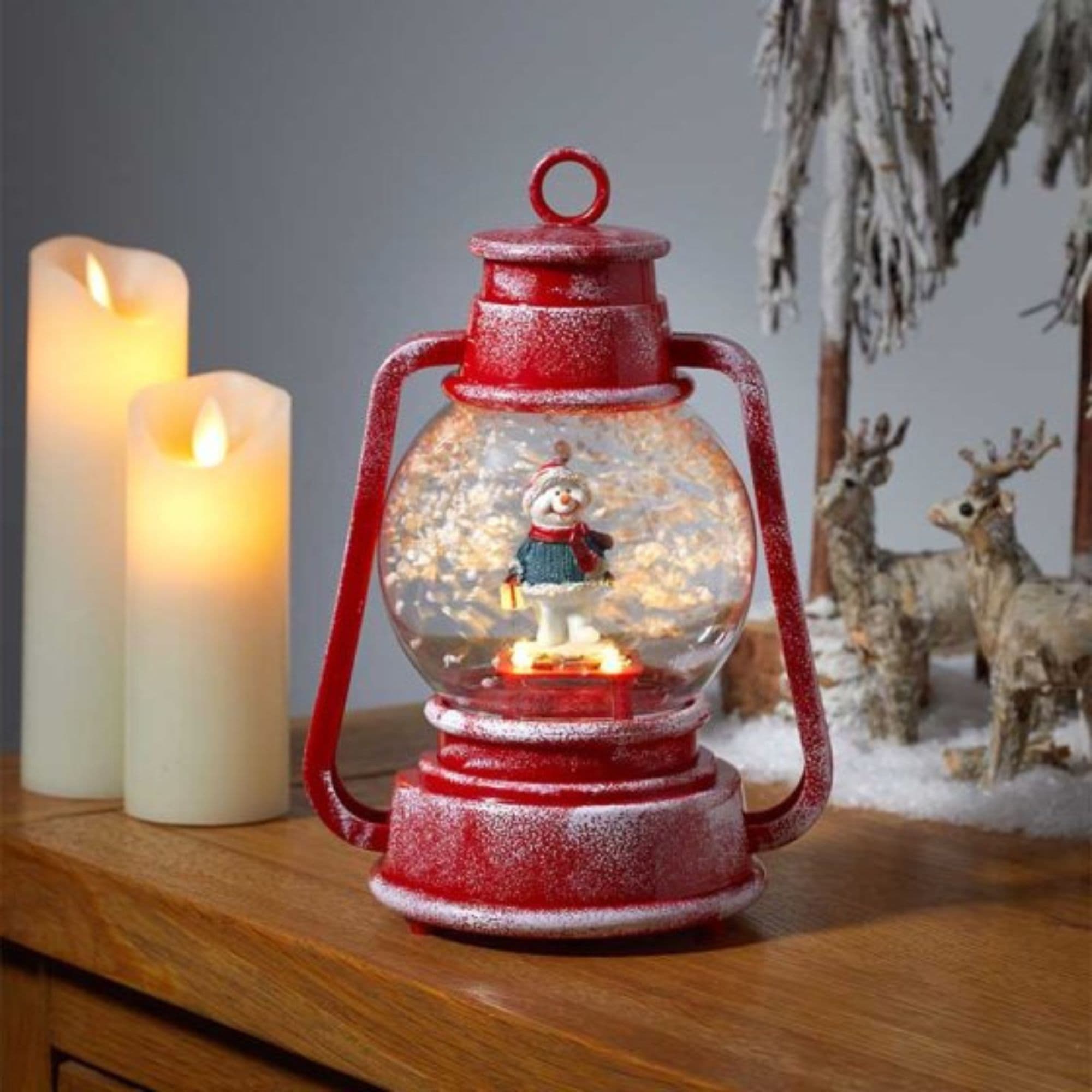22cm Battery Operated Light up SnowFall Snowman Lamp Lantern Decoration