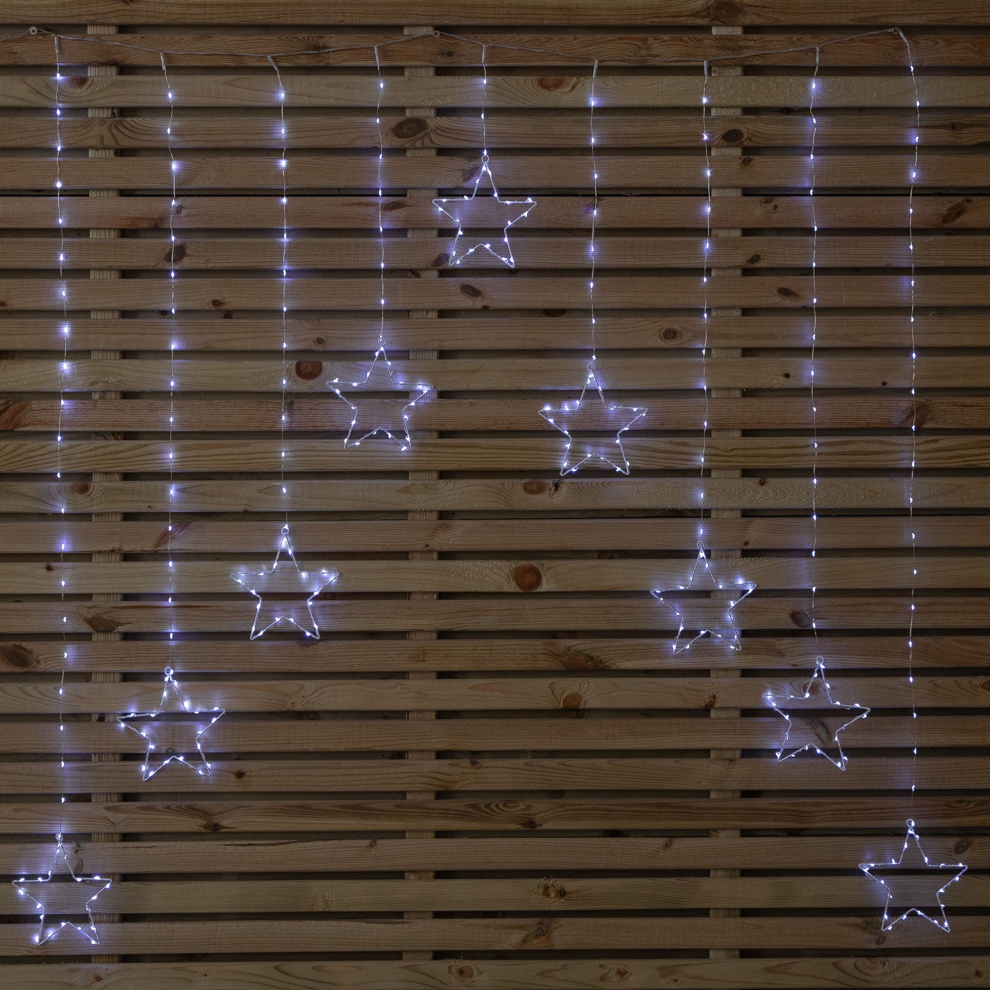 1.2m Premier Christmas Static Star LED Silver Pin Wire V Curtain Lights in White