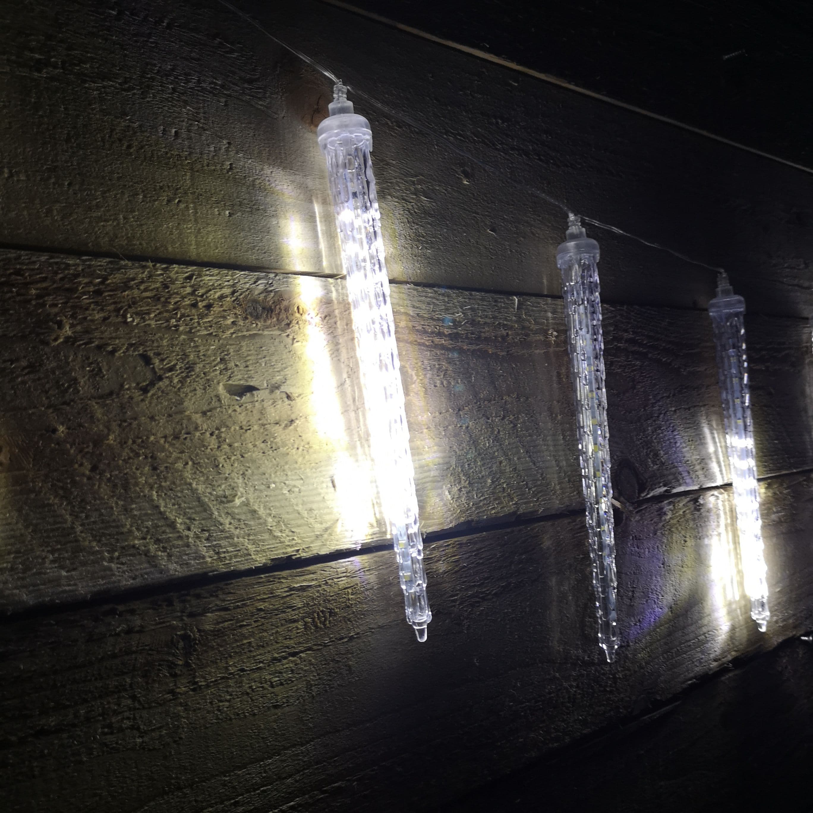 Set of 10 White Digital Icicle Christmas Lights with 120 White LEDs