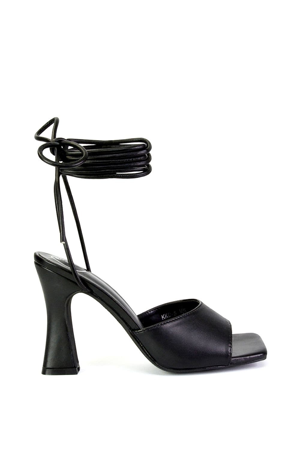 XY London Women's 'Flora' Strappy Lace Up Block High Heels With a Square Toe in Black | Size: 6