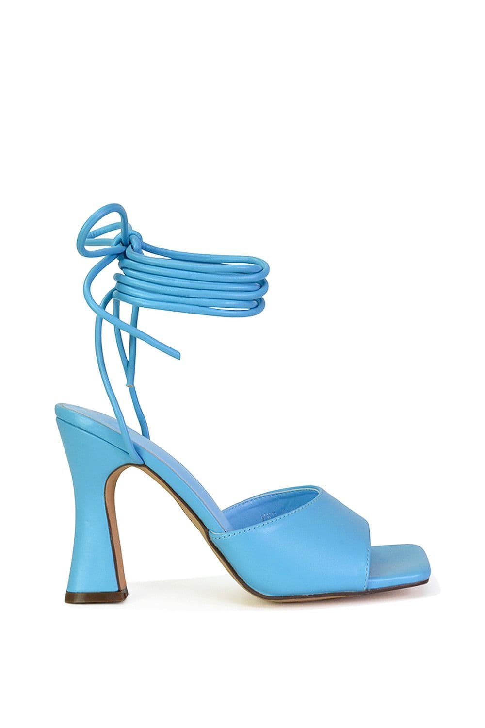 XY London Women's 'Flora' Strappy Lace Up Block High Heels With a Square Toe in Blue | Size: 4