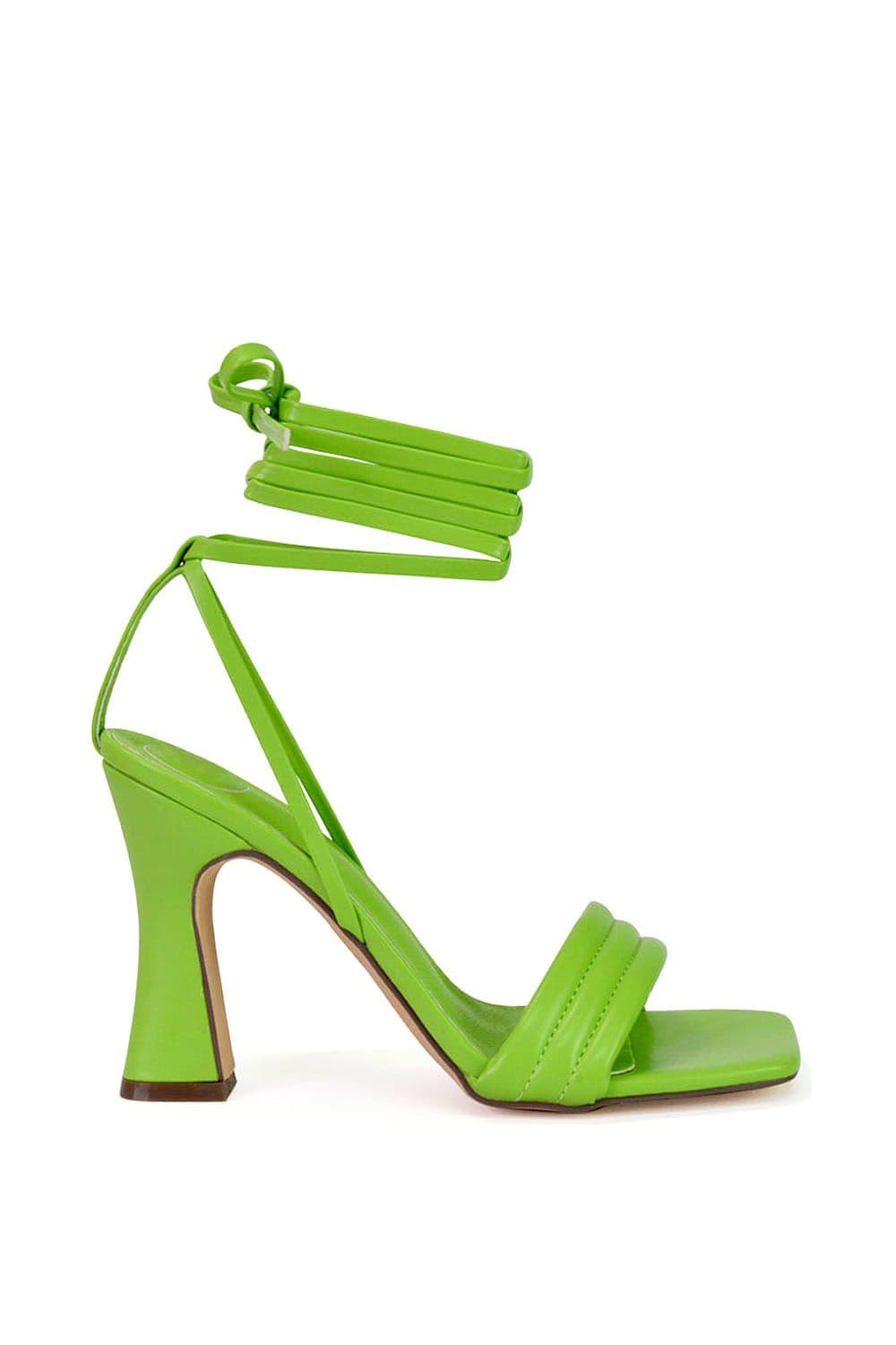 XY London Women's 'Zeta' Lace Up Strappy Mid Block High Heel Sandals With a Square Toe in Green | Size: 4
