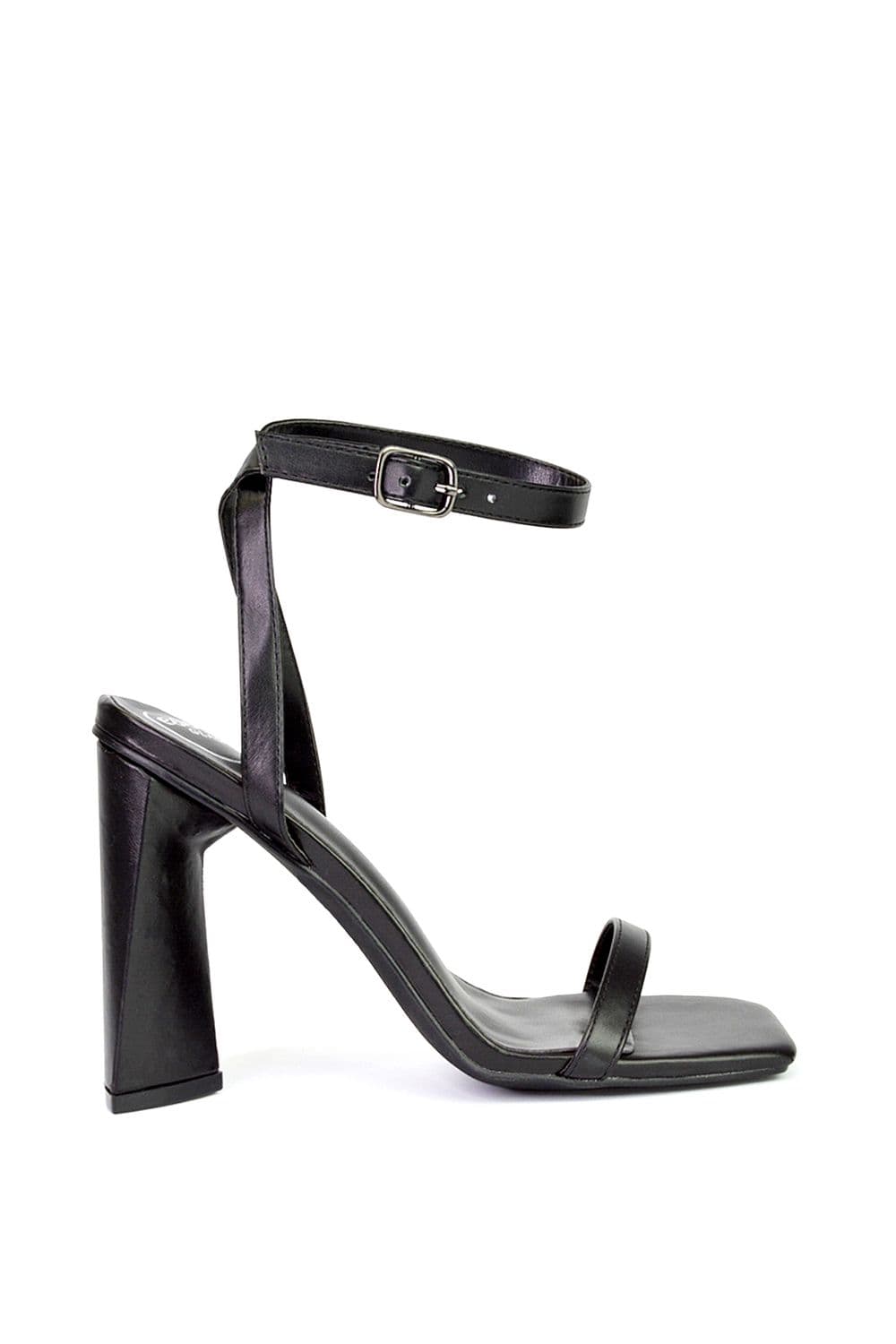 XY London Women's 'Max' Strappy Square Toe Sculptured Block High Heel Sandals in Black | Size: 6