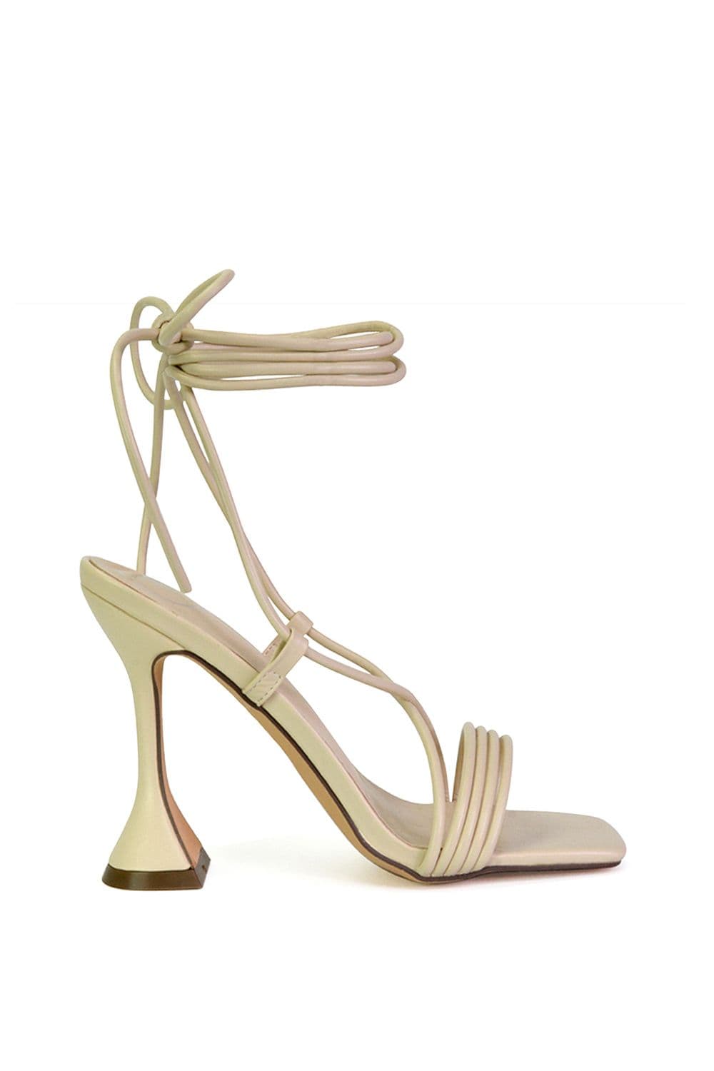 XY London Women's 'Axel' Strappy Lace Up Square Toe Block Sculptured Heels in Nude | Size: 4