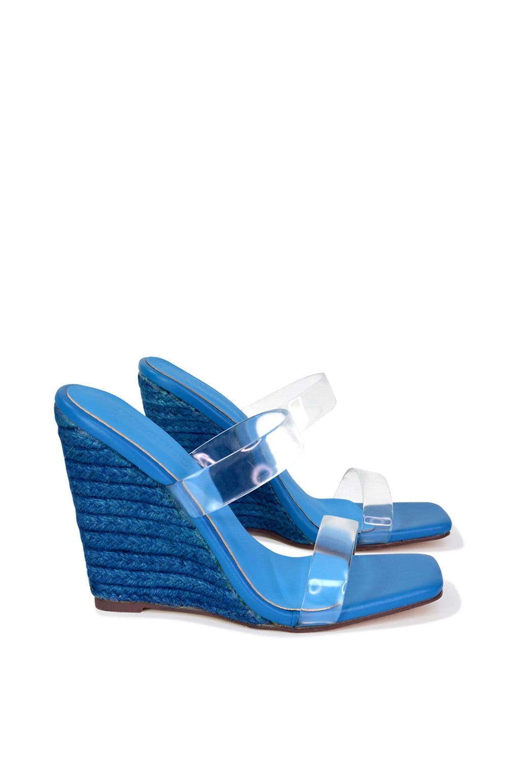 XY London Women's 'Shea' Perspex Strappy Espadrilles Wedge Heel Sandals in Blue | Size: 6