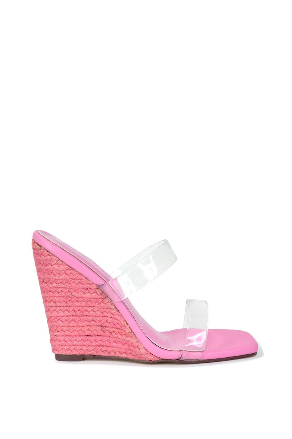 XY London Women's 'Shea' Perspex Strappy Espadrilles Wedge Heel Sandals in Pink | Size: 5