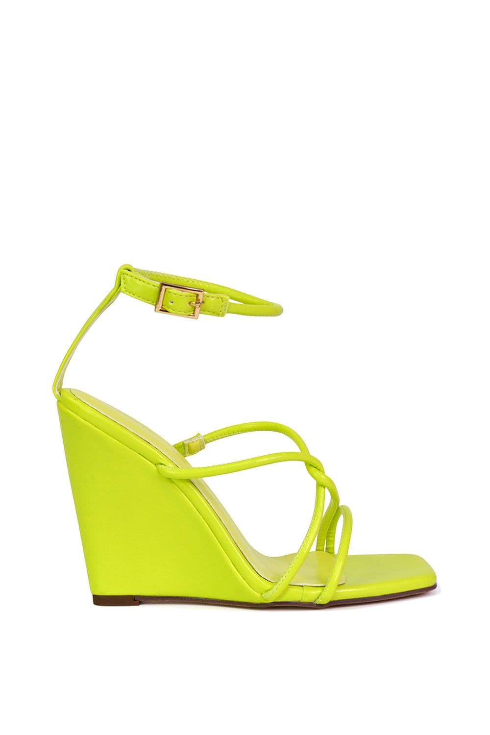 XY London Women's 'Danica' Ankle Strap Square Toe Wedge Heel Sandals in Green | Size: 5