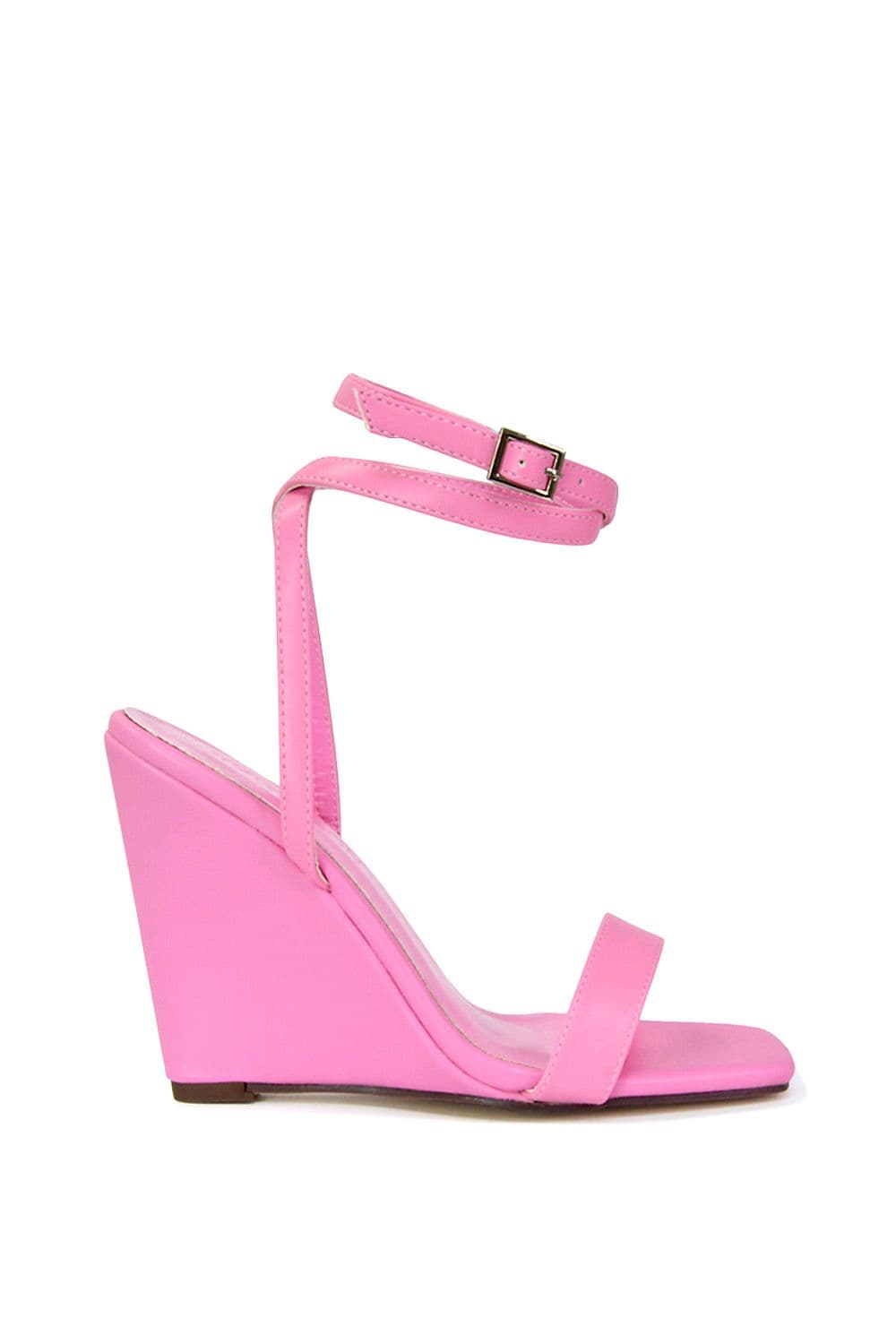 XY London Women's 'Collins' Strappy Ankle Strap Wedge Heels Shoes in Pink | Size: 7