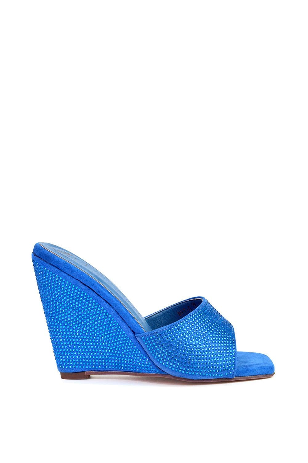 XY London Women's 'Peggie' Slip On Wedge Heel Rhinestones Slip On Mules in Blue | Size: 6