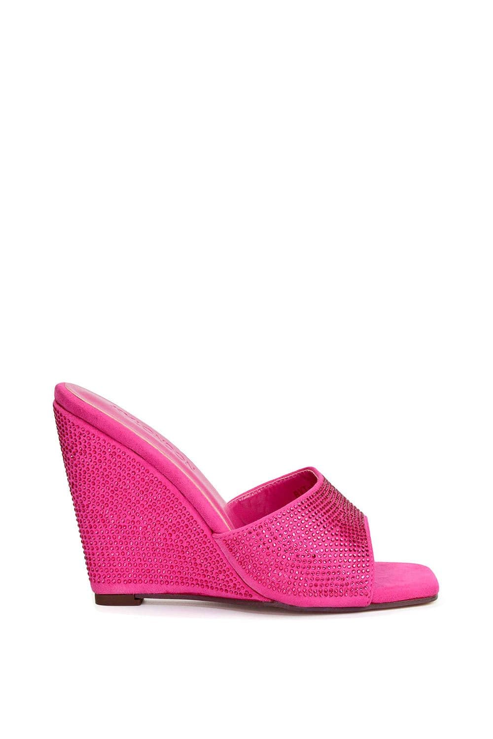 XY London Women's 'Peggie' Slip On Wedge Heel Rhinestones Slip On Mules in Pink | Size: 4