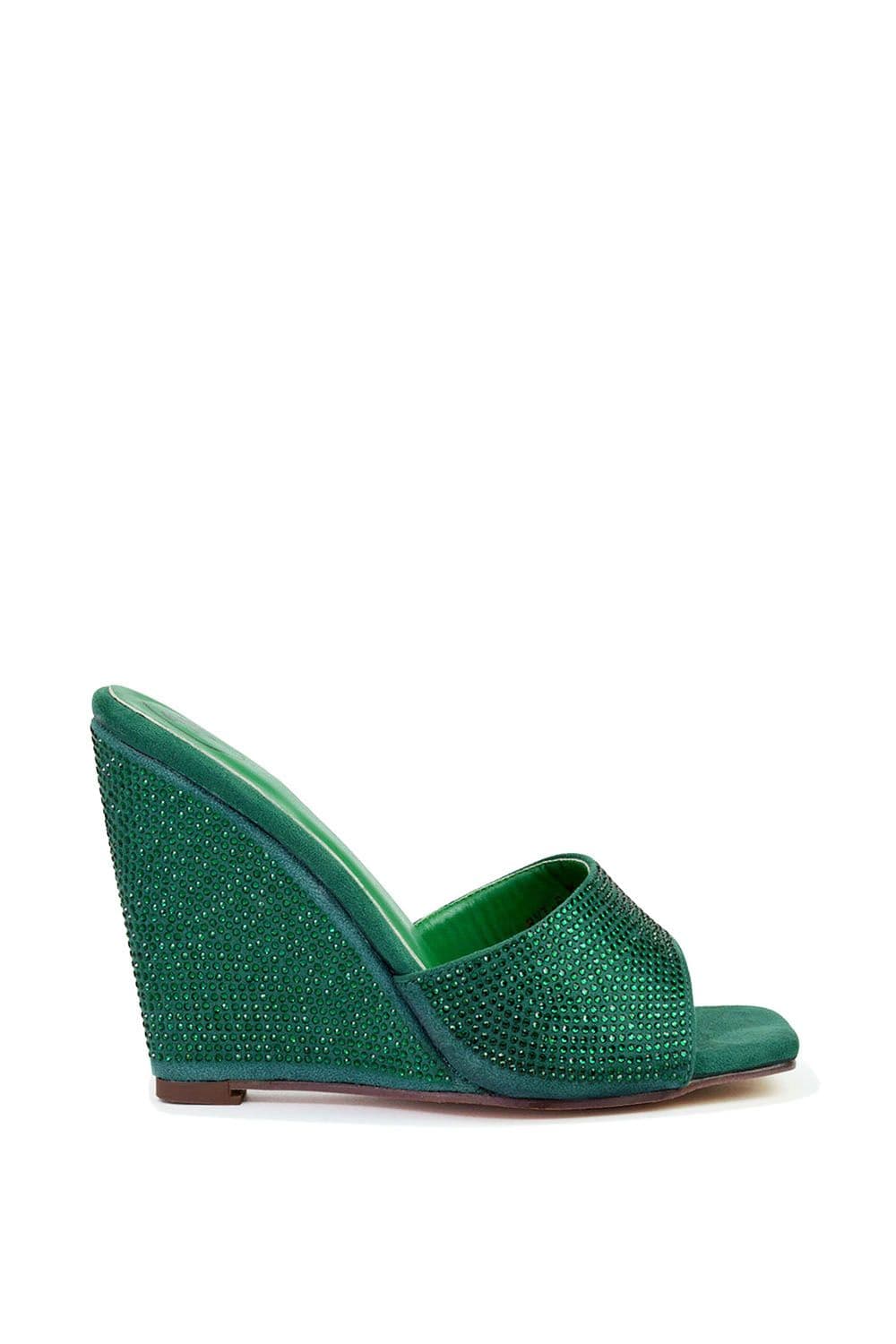 XY London Women's 'Peggie' Slip On Wedge Heel Rhinestones Slip On Mules in Green | Size: 4