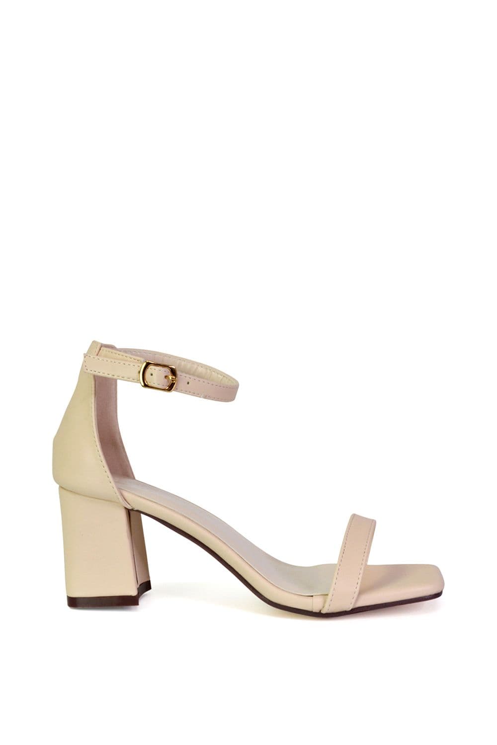 XY London Women's 'Antigoni' Strappy Low Mid Block Heel Square Toe Sandals in Nude | Size: 6