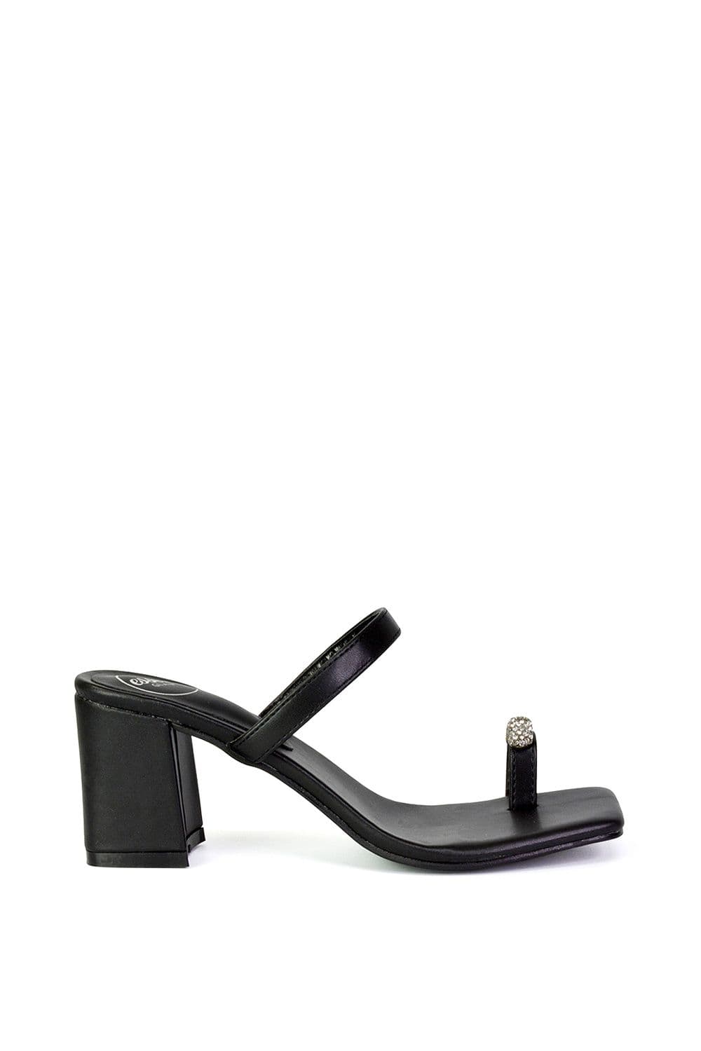 XY London Women's 'Daiquiri' Double Strap Square Toe Ring Block Heel Sandals in Black | Size: 3