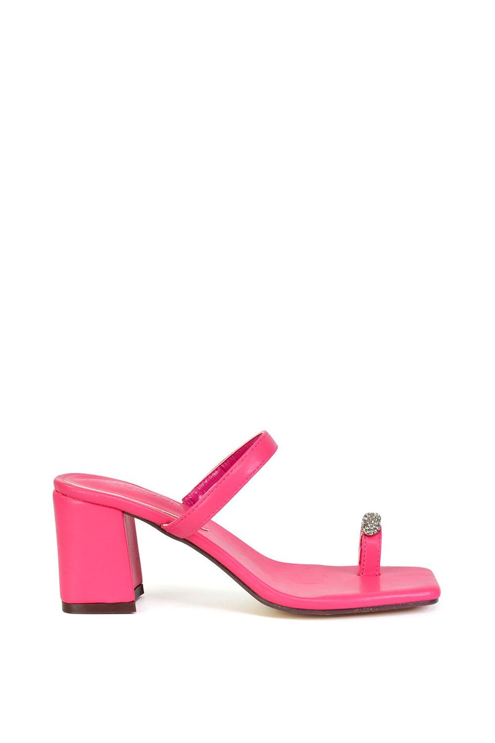 XY London Women's 'Daiquiri' Double Strap Square Toe Ring Block Heel Sandals in Fuchsia | Size: 7