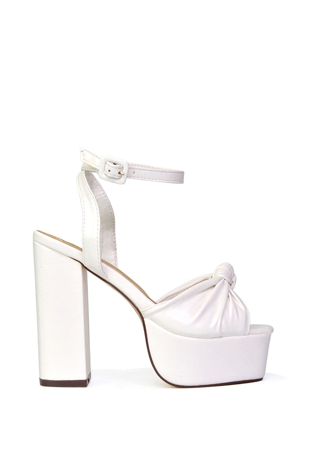 XY London Women's 'Lillian' Peep Toe Strappy Chunky Block High Heel Platform Shoes in White | Size: 7