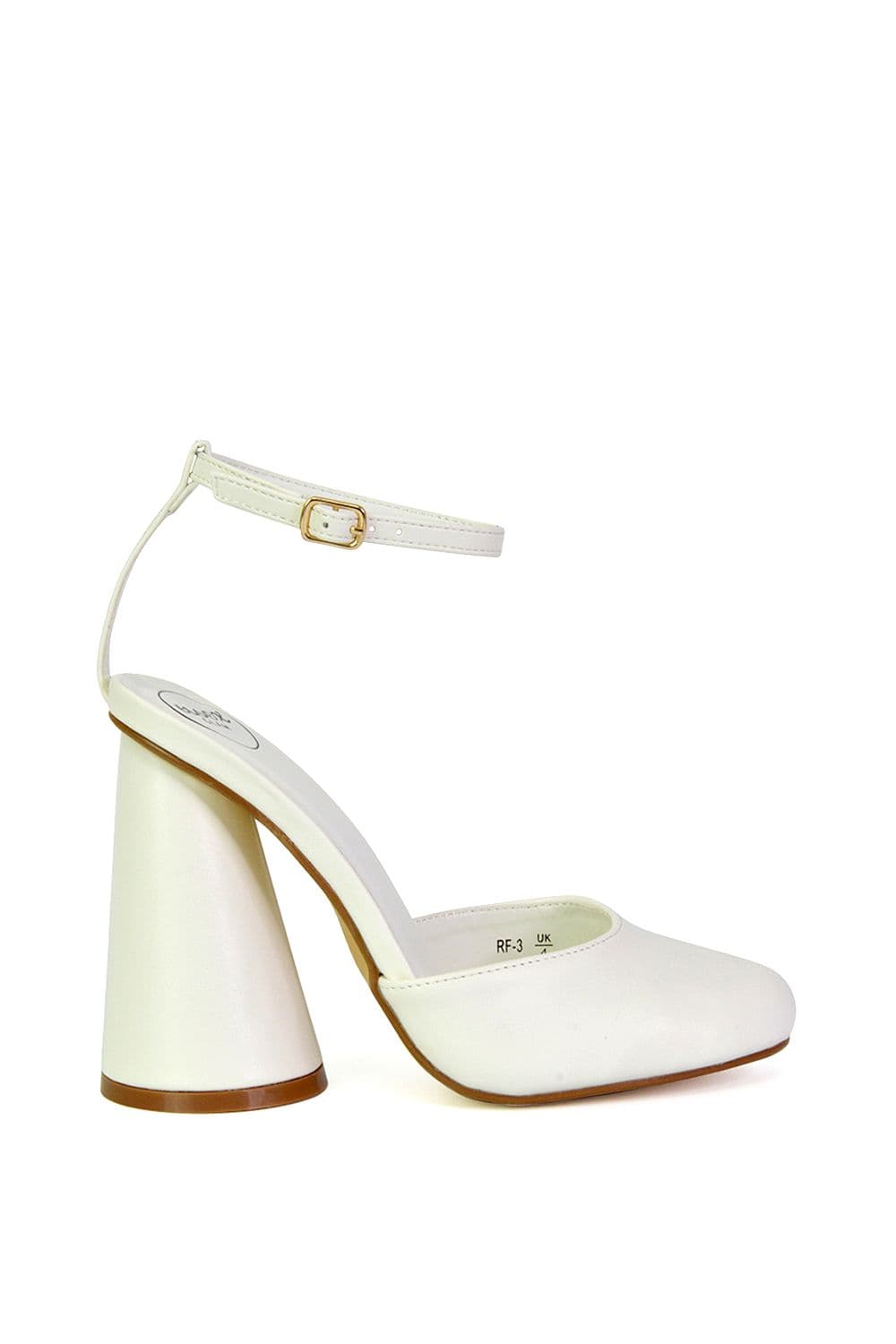 XY London Women's 'Ekin' Ankle Strap Statement Cylinder Block Heel in White | Size: 6