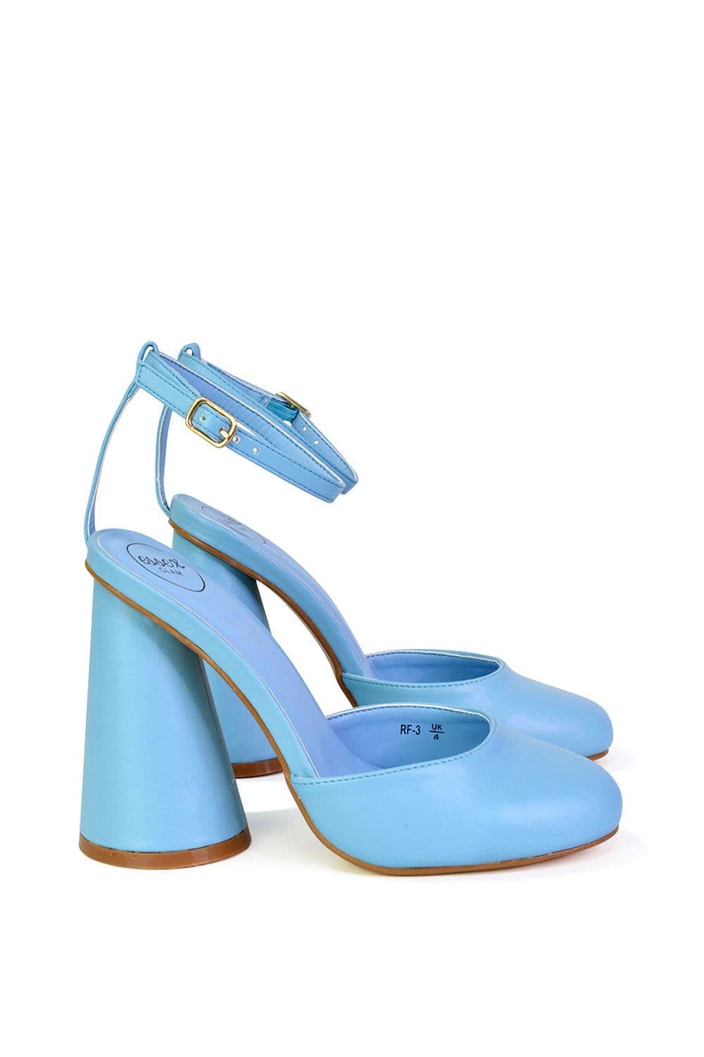 XY London Women's 'Ekin' Ankle Strap Statement Cylinder Block Heel in Blue | Size: 6