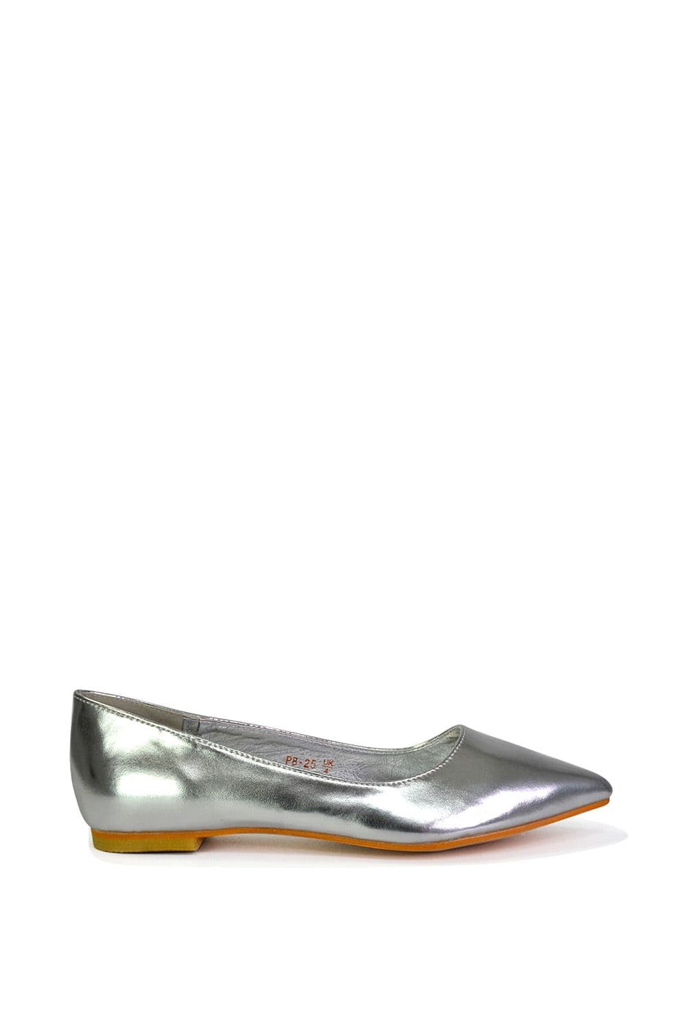 XY London Women's 'Bubbles' Pointed Toe Slip on Flat Ballerina Pump Shoes in Metallic Silver | Size: 5