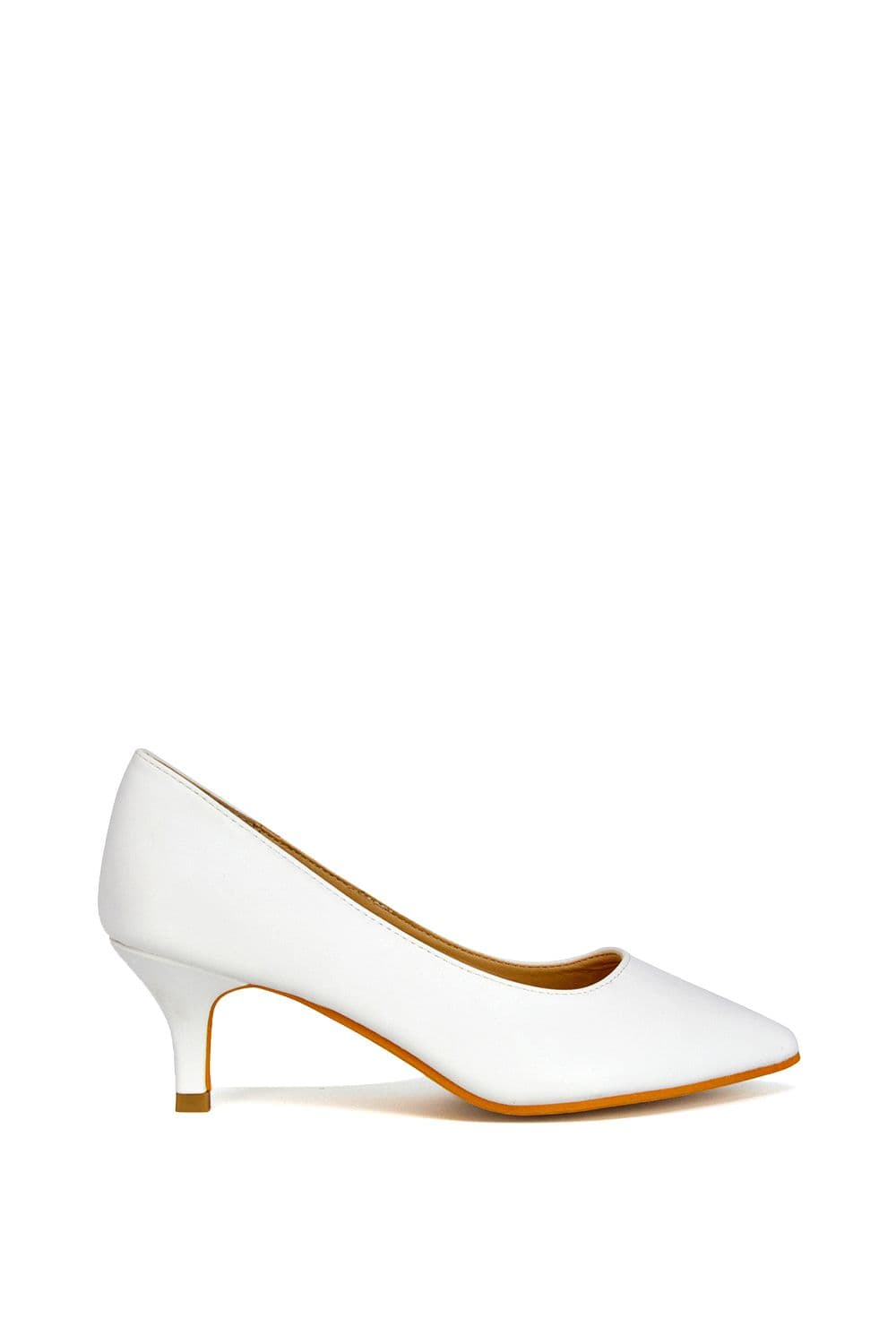 XY London Women's 'Gwyneth' Pointed Toe Mid Stiletto Kitten Heel Court Shoes in White | Size: 5