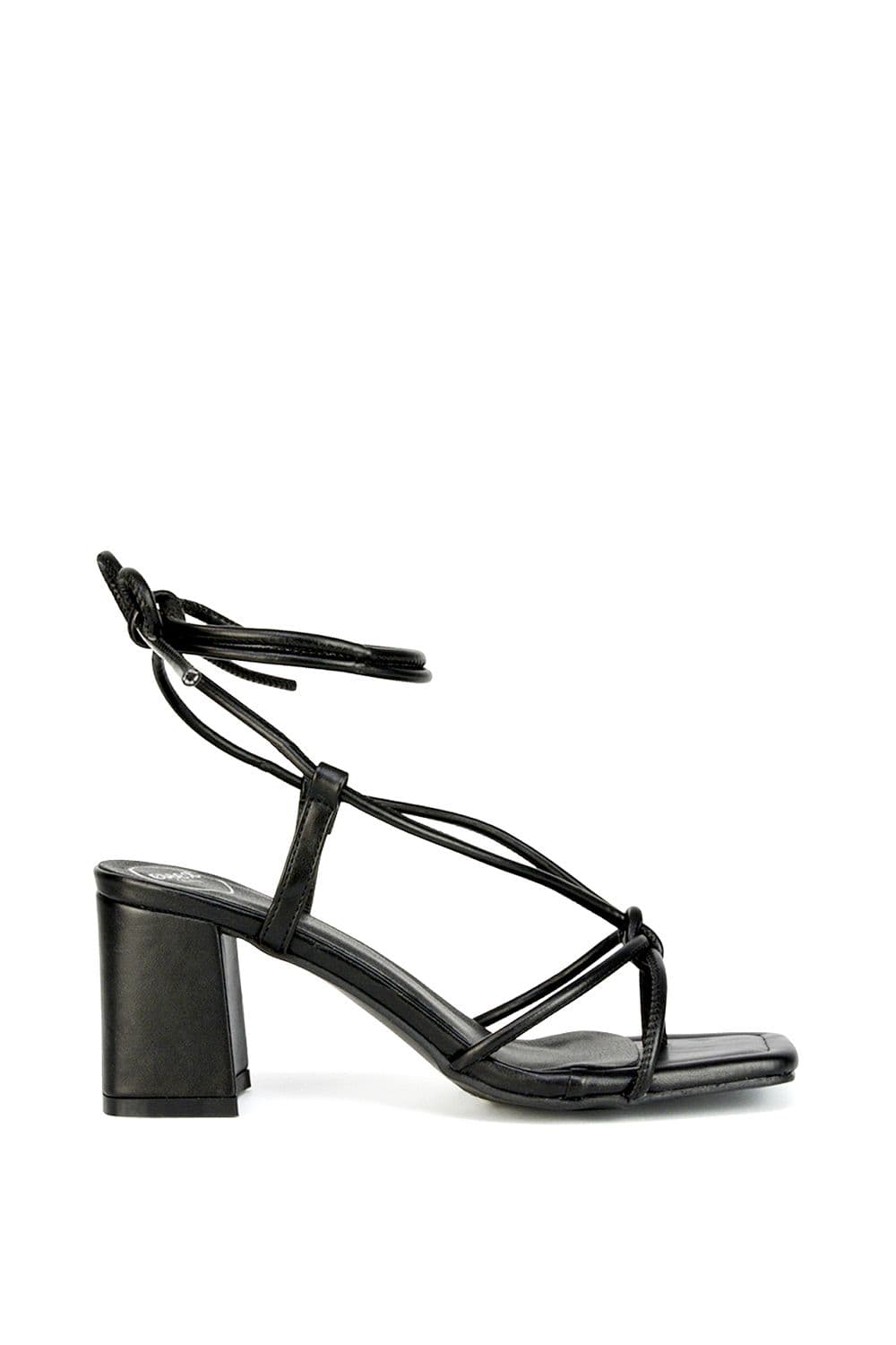 XY London Women's 'Mackenzie' Square Toe Post Lace up Block Heel Sandals in Black | Size: 3