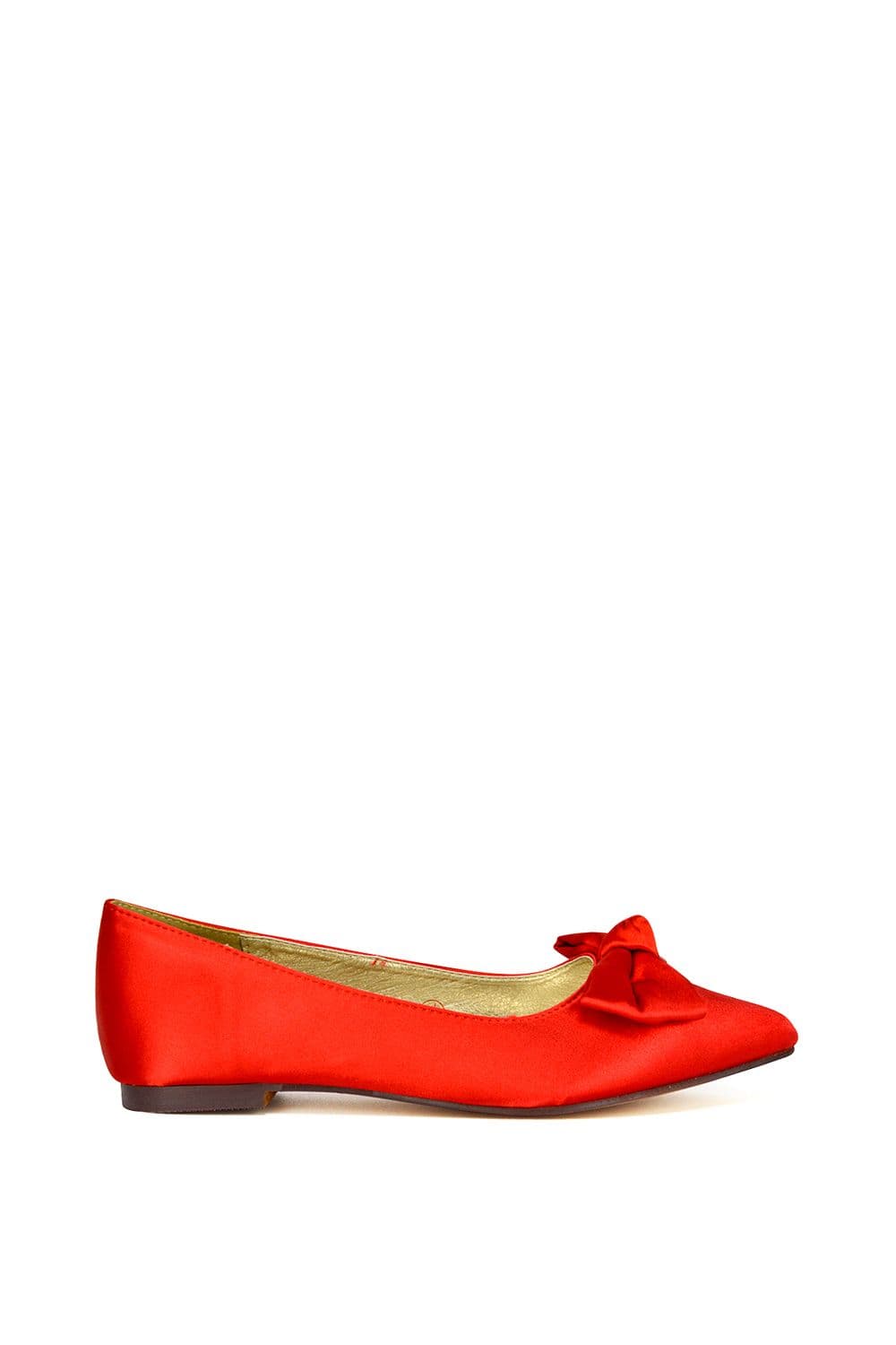 XY London Women's 'Cally' Bow Detail Pointed Toe Ballerina Bridal Pump Shoes in Red | Size: 5
