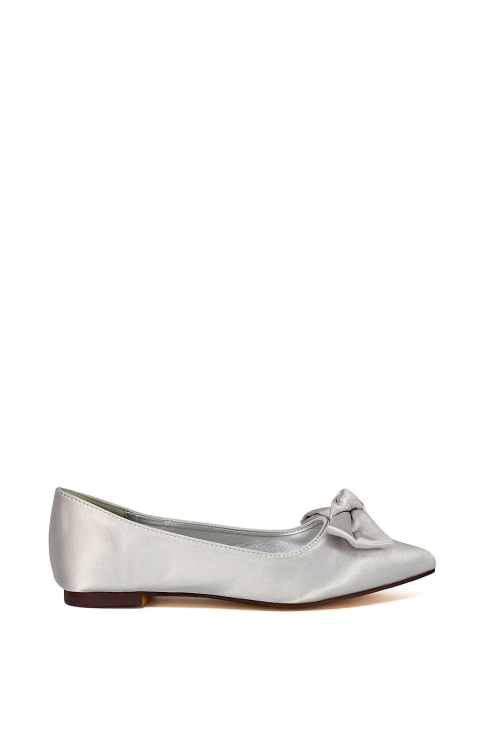XY London Women's 'Cally' Bow Detail Pointed Toe Ballerina Bridal Pump Shoes in Silver | Size: 4