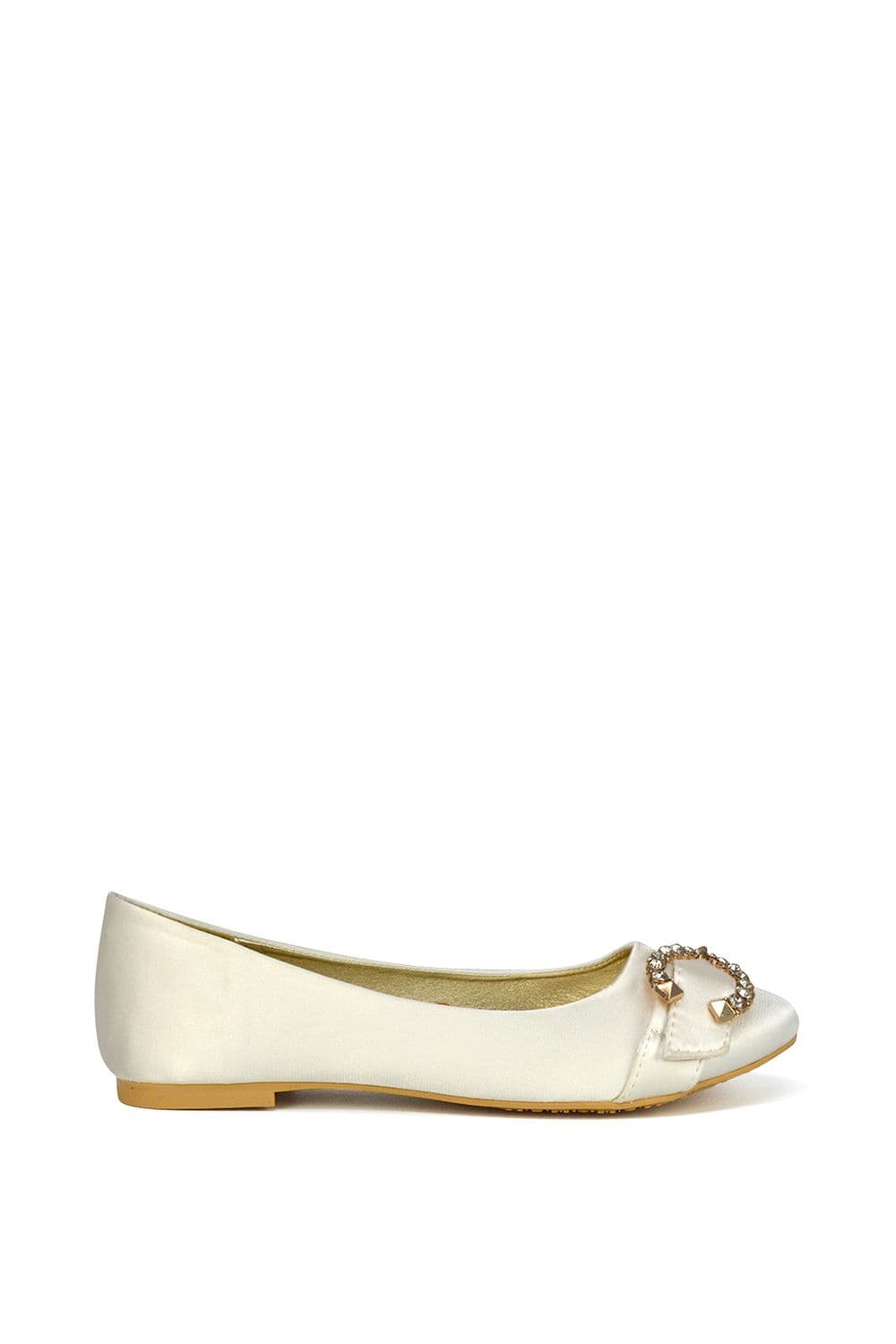 XY London Women's 'Ferne' Diamante Broach Detail Flat Ballerina Bridal Pump Shoes in Ivory | Size: 5