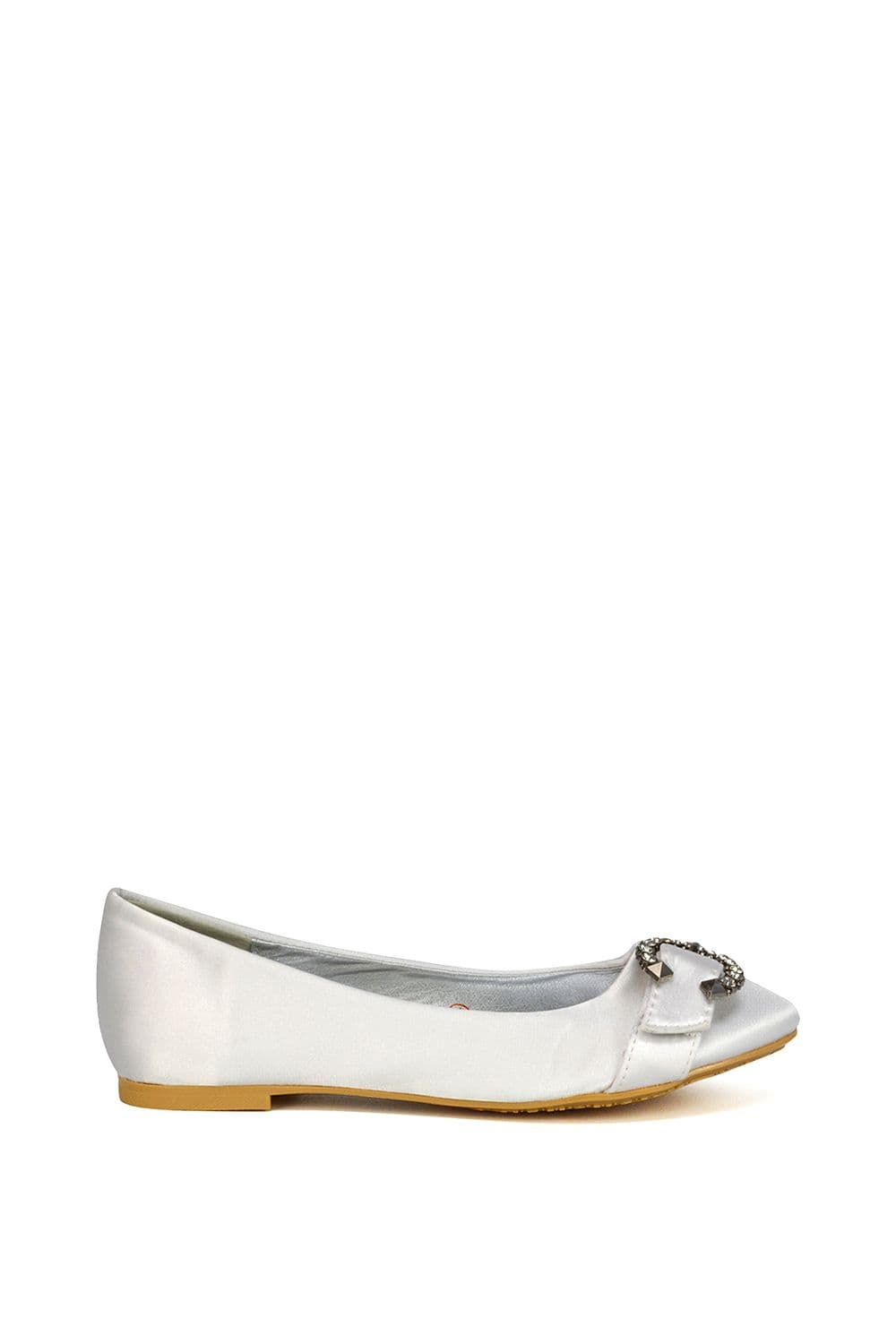 XY London Women's 'Ferne' Diamante Broach Detail Flat Ballerina Bridal Pump Shoes in White | Size: 5