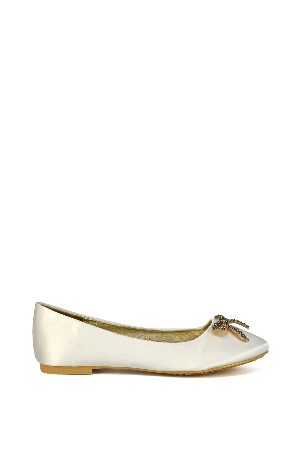 XY London Women's 'Rory' Diamante Bow Flat Slip-on Wedding Bridal Pump Ballerina Shoes in Ivory | Size: 6