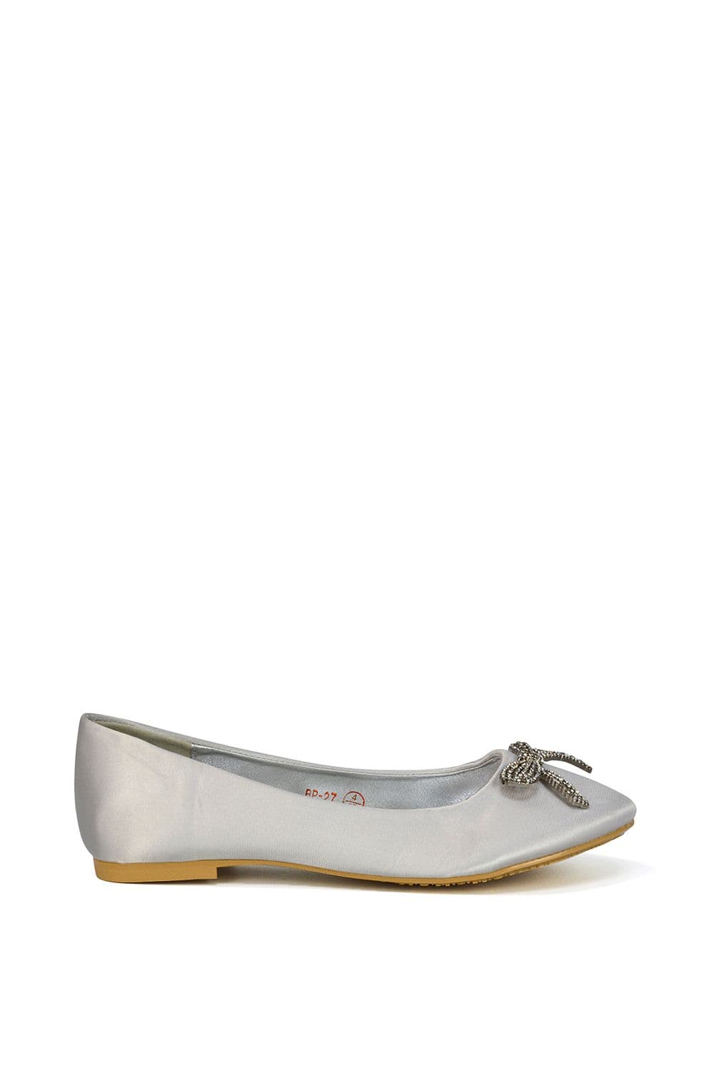 XY London Women's 'Rory' Diamante Bow Flat Slip-on Wedding Bridal Pump Ballerina Shoes in Silver | Size: 4