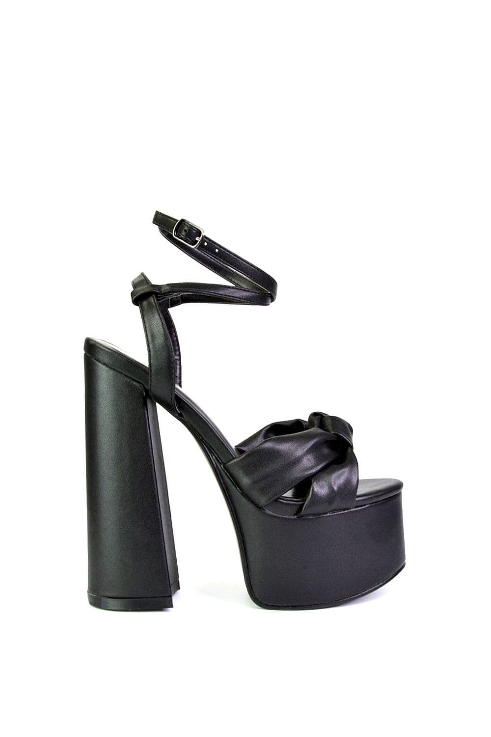 XY London Women's 'Faylinn' Ankle Strap Super Chunky Block High Heel Platform Shoes in Black | Size: 6