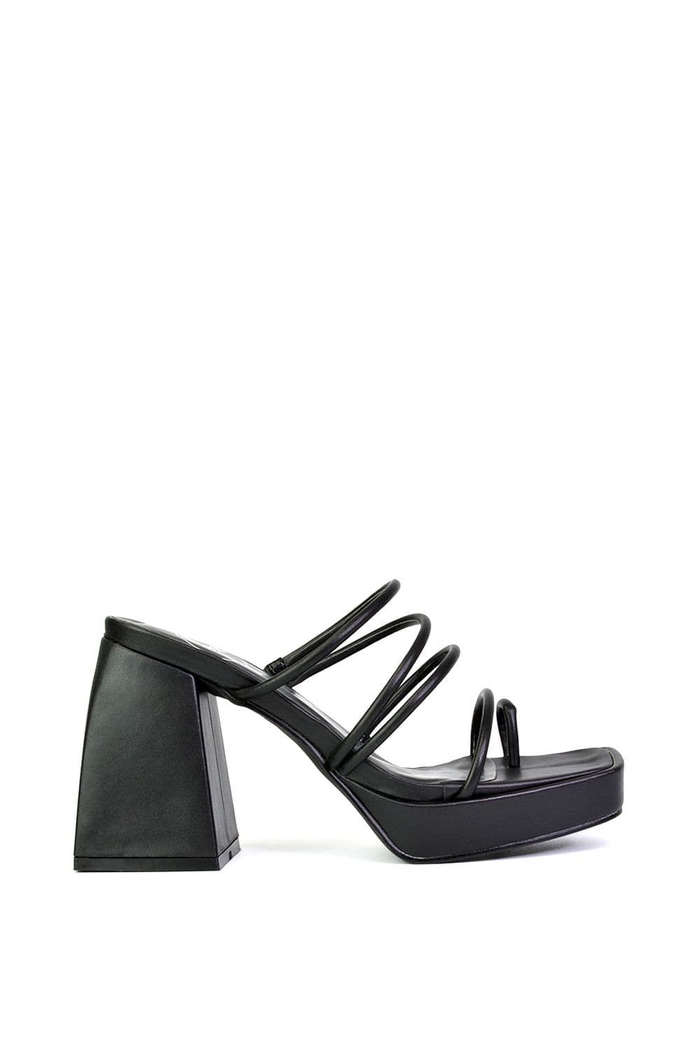 XY London Women's 'Colt' Strappy Square Toe High Block Heel Platform Mule Sandals in Black | Size: 4