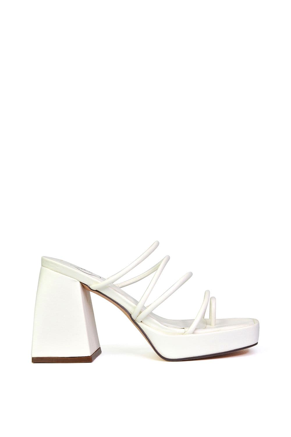 XY London Women's 'Colt' Strappy Square Toe High Block Heel Platform Mule Sandals in White | Size: 6